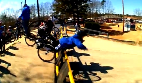 Kid Flips Over Bmx Starting Gate