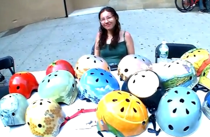 Belle Helmets, hand painted skateboard helmets
