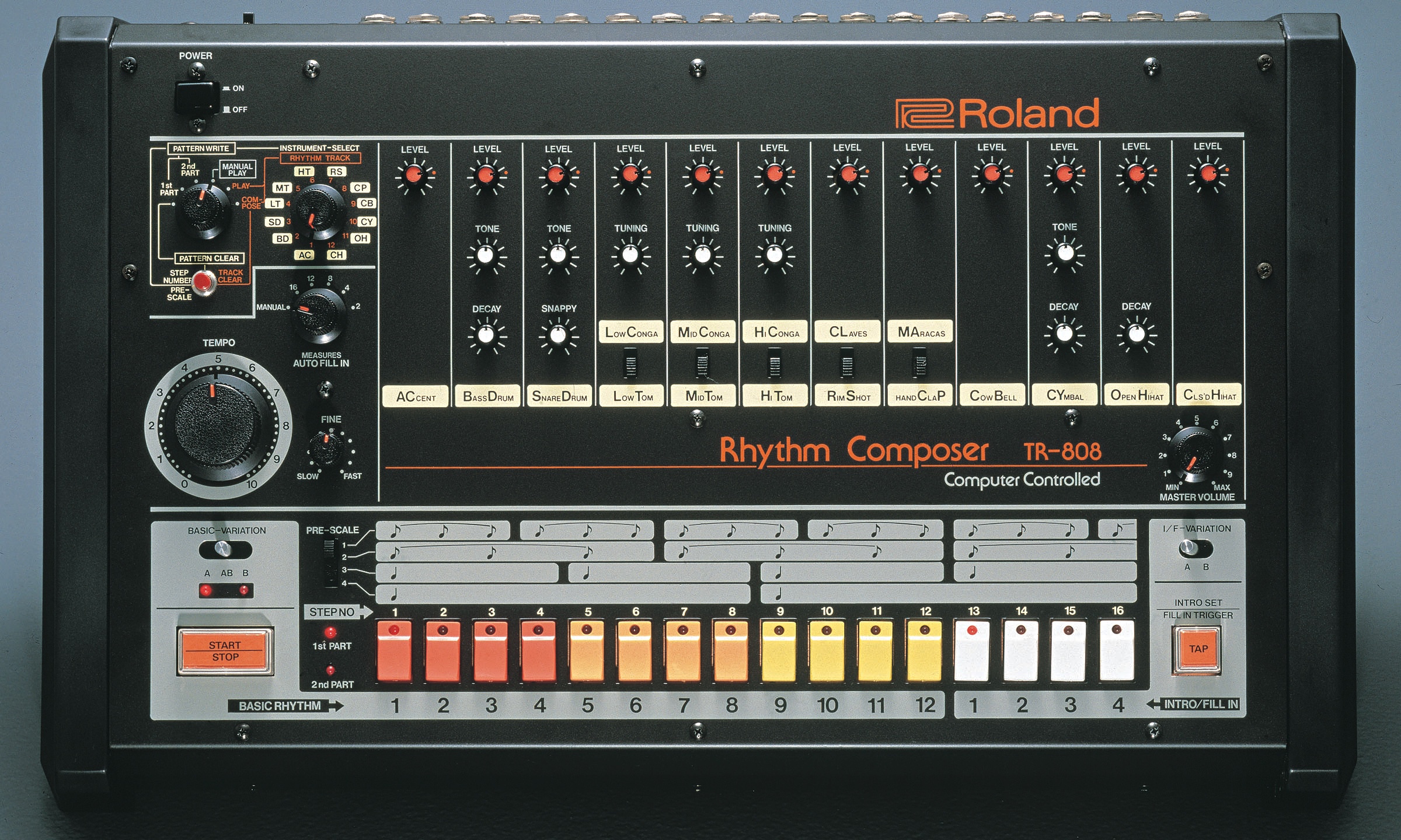 TR-808 Roland drum machine.