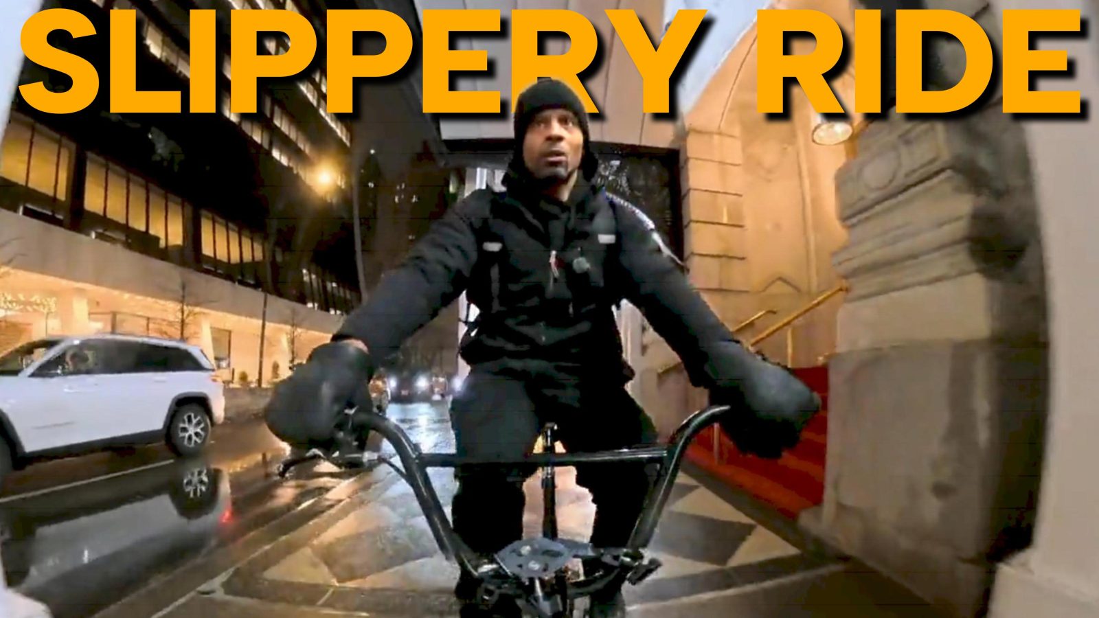 Slippery BMX bike ride on the road